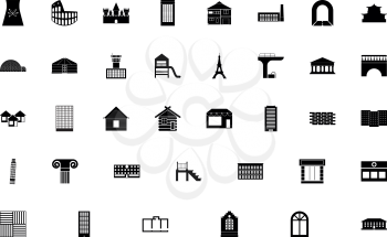 Architecture black color set solid style vector illustration