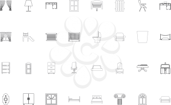 Furniture black color set outline style vector illustration