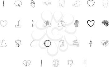 Organs human black color set outline style vector illustration