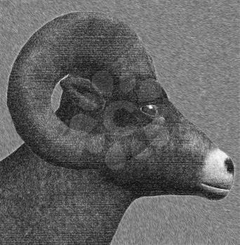 Goat with horns sketch digital 3d illustration.