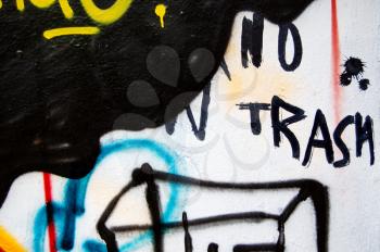 No trash graffiti street art detail. Youth culture abstract background.