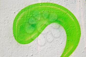 Wall with green paint curve shape. Abstract texture.