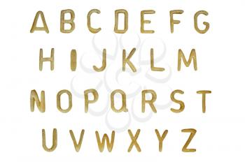Alphabet soup pasta font. Typographic characters made from childrens food.