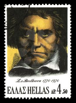 GREECE - CIRCA 1970. Vintage canceled postage stamp printed by the Hellenic Post to commemorate the 200th birthday of Ludwig van Beethoven, circa 1970.
