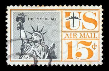 UNITED STATES - CIRCA 1961. Vintage canceled postage stamp with statue of liberty illustration, circa 1961.