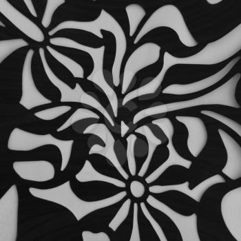 Vintage floral pattern motif. Nature background distorted flowers black and white.