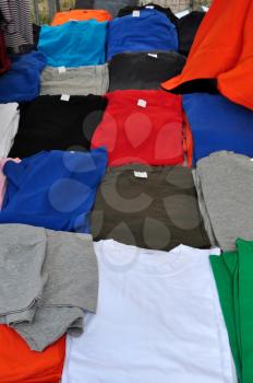 Short sleeve t-shirts colorful background. Casual summer clothes.