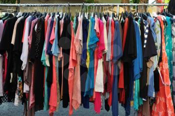 Women's casual summer clothes for sale at street market.