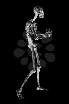 Skeleton abstract sketch digital illustration on black background.