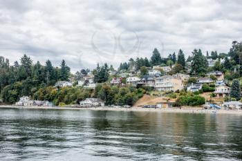 A vewi of residences along the shoreline at Dash Point, Washington.