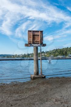 A view of a lifeguard tower at Gene Coulon Park in Renton, Washington.