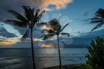 A sunset behind Molokai, Hawaii. Shot taken from Maui, Hawaii.