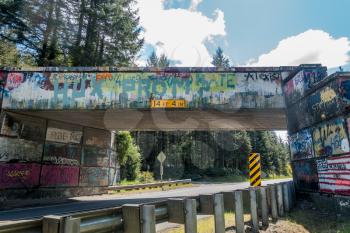 Graffiti on an overpass near Allyn, Washington.