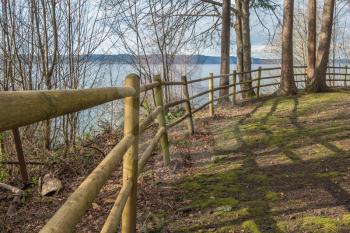 A view of a fence at Dash Point State Park in Dash Point, Washington.