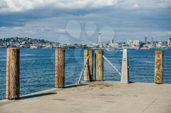 View of Seattle skyline with Queen Anne Hill from Alki Beach.