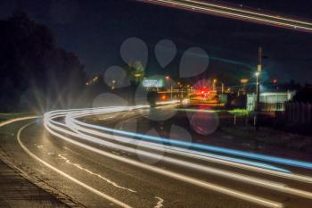 An abstract shot of moving car lights at a slow shutter speed.