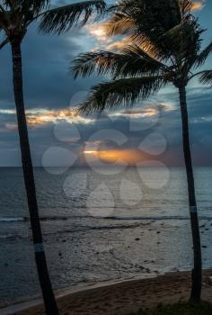 A sunset behind Molokai, Hawaii. Shot taken from Maui, Hawaii.