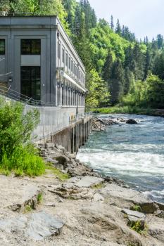 A view of the Snoqualmie Falls Hydroelectric Plant.