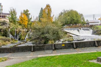 Water flows at upper Tumwater Falls in Washington State.