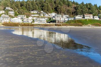 A view of waterfront homes in Cannon Beach, Oregon.