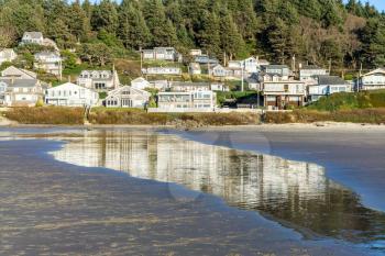 A view of waterfront homes in Cannon Beach, Oregon.