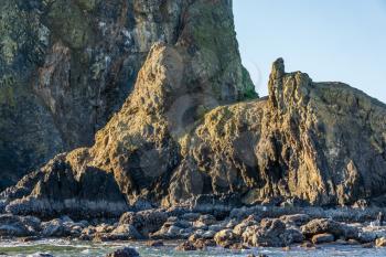 A view of a section of  the famous Haystack Rock Monolith in Cannon Beach, Oregon.