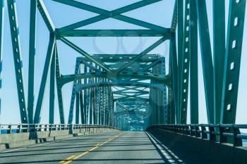 A view of the north end of the Astoria-Megler bridge in the Pacific Northwest.