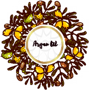 Argan banner in eco-style in natural colors. Argan flyer design layouts. Leaflet for cosmetics, medicine, ecology, bio products.