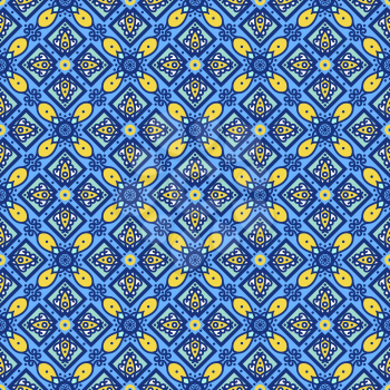 Blue ornament traditional Portuguese azulejos. Oriental seamless pattern imitating the sky-blue glazed ceramic tiles, majolica. Azulejos for fabrics, prints, t-shirts, bags, wrapping paper.