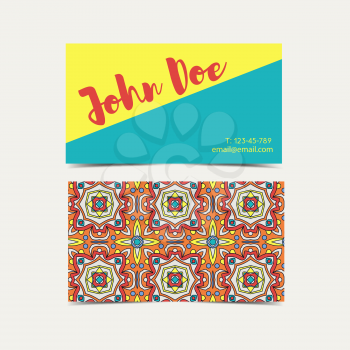 Business card with blue ornaments Portuguese azulejos. Template for corporate identity