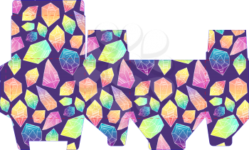 Template pattern box with crystals. Vector design Die-stamping. Di pack boho style. Stencil printing, cutting