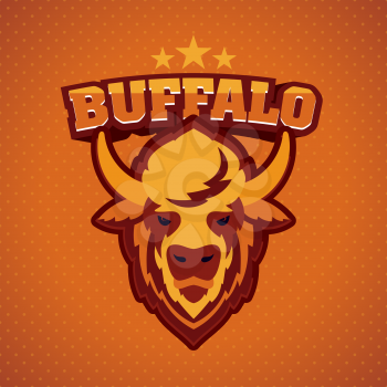 Buffalo Head Logo Mascot Emblem. Talisman college sports teams, e-sport, bull school logo, tattoo, avatar, print t-shirt. The design of the character of a wild ocher bison. Vector illustration.