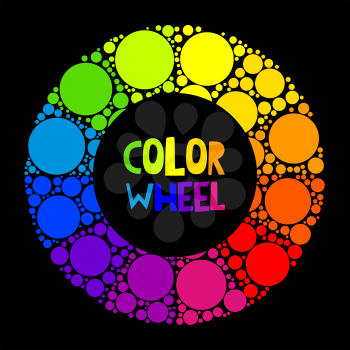 Color wheel palett or color circle isolated on black background. The physical representation of color transitions and HSB.