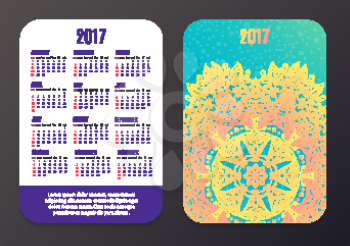 Pocket yoga Calendar 2017. Mandala indian design vector template