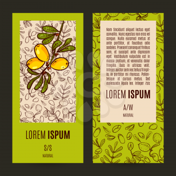 Set of banners in eco-style in natural colors. Patterns of vertical flyers design layouts. Background pattern with argan tree in the style of hand-drawing