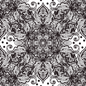 Vintage luxury background with a black backdrop ornaments. Floral seamless pattern in the Baroque style, fabric, wrapping paper, print, invitation, scrapbook and textiles.Coloring book for adults, decal.