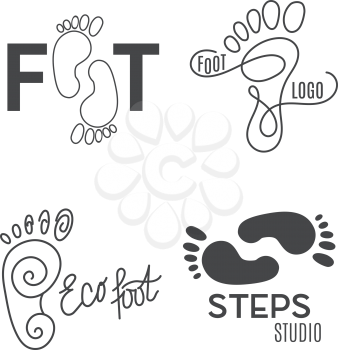 Foot silhouette. Health Center logo, orthopedic salon. Sign bare foot. Silhouette footprint. Business abstract set logos. Vector illustration.