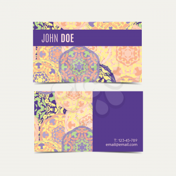 Template business cards with oriental Islamic pattern. Business card with Arabic pattern. Vintage decorative mandala pattern. Decorative floral business cards, turkish design, vector template.