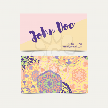 Template handmade business cards pattern with Islamic morocco pattern. Vintage style.
