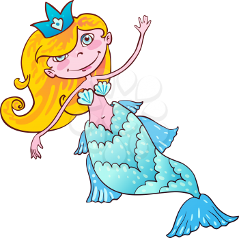 Sweetheart mermaid. Kawaii girl Naiad Maritime princess. Old school style. For prints on T-shirts, bags, cards, tattoos. Vector illustration