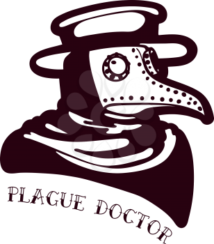 Plague Doctor. Tattoo in the style of the old school. Doctor in a bird mask and hat. Old tape. For prints, posters, t-shirts, bags, covers smartphones