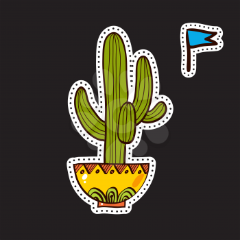 Fashion patches, brooches with cacti, hearts, flags. Cute Vector Doodles funny, clothes pins, jacket, stickers, patches, pins, badges. Cartoon style of the 80s 90s Modern Pop Art Embroidery