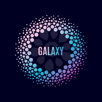 Vector poster Galaxy. Halfton circle with a gradient. Techno frame symbol of the universe, the planets of the solar system. Trendy flyer