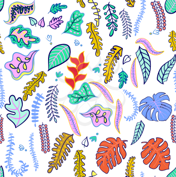 Seamless pattern of tropical leaf fashionable colors. Neon bright color romantic forest flora. Nature Jungle, Hawaii. Texture for textiles, skins smartphones,web page, textile