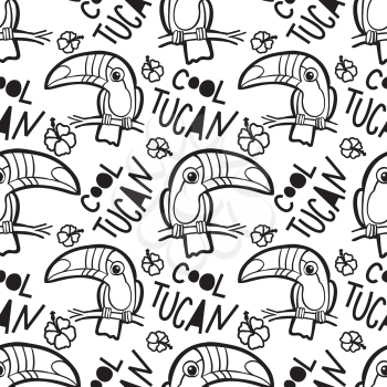 Coloring book for adults toucan. Tropical Seamless pattern. american, bill, ramphastida