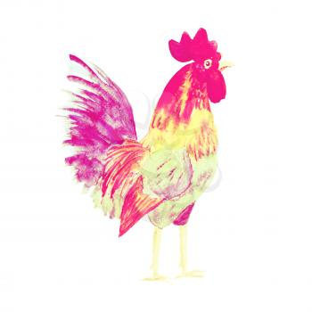 Rooster symbol 2017. Bright red Watercolor illustration. Fashionable print on t-shirts, bags, cases for smartphones, textiles, fashion design
