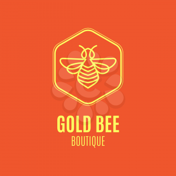 Logo with insect. Badge Bee for corporate identity, packaging luxury brand of bee products, eco-cosmetics, soap, medical products and honey. Trend style in one line.