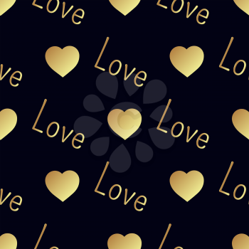 Seamless  pattern with gold hearts on a black background. Contemporary style perfect for wedding, valentines day, save the date, birthday invitation. Vector illustration