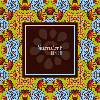 Banner with a kaleidoscope of succulents in style hand drawing. Bright pattern for the eco and flower shop.