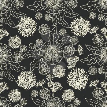 Trendy black Seamless Floral Pattern Vector illustration